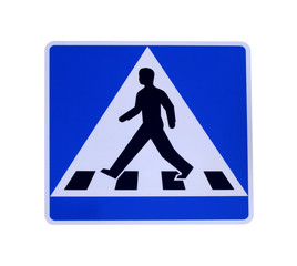 blue warning sign for pedestrians crossing