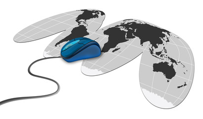 flat globe with blue mouse