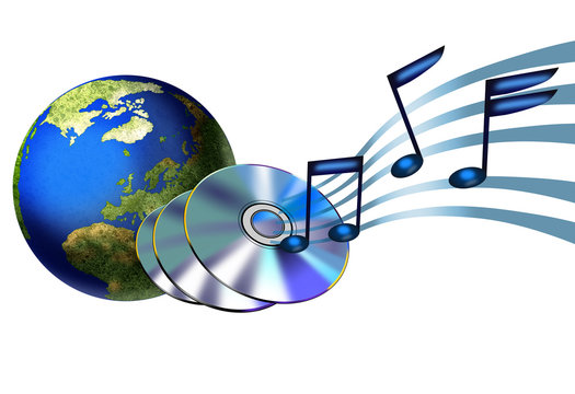 musical note coming out from cd and globe