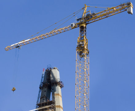 industrial construction site huge crane falsework