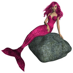 pink mermaid sitting on a rock
