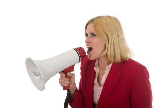 Business Woman Using Megaphone 2 Left