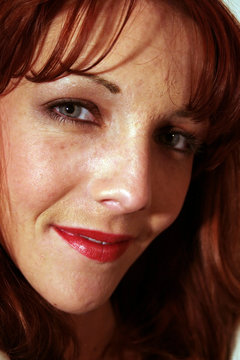 close up face of a redhead