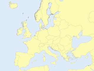 map of europe with yellow surface and borders
