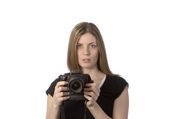 pretty woman with camera at ready