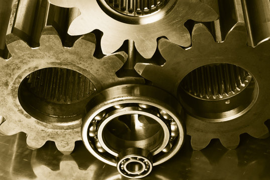 gear machinery in old brown tint