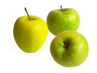 three apples on white