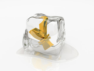 yen in ice cube 3d rendering