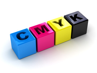 cmyk boxes in a horizontal