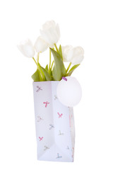 gift bag with white tulips