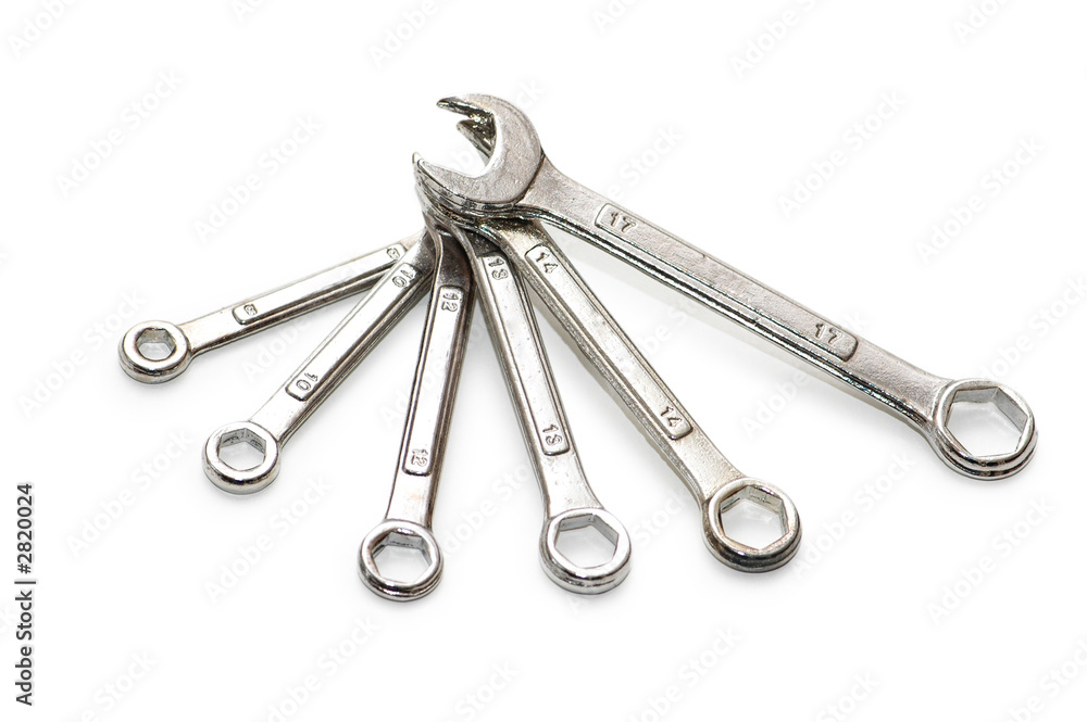 Wall mural various spanners isolated on the white background