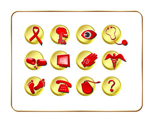 medical & pharmacy icon set - golden-red-2