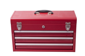 red metal tool box with drawers
