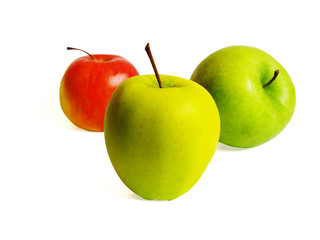 three apples on white