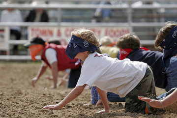 blindfolded children playing