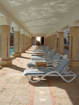 Sun loungers next to the swimmingpool, Sharm el Sheikh, Egypt