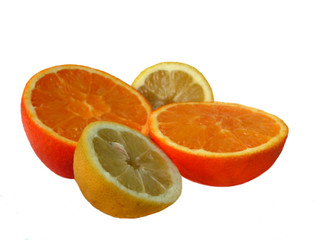fresh, juicy halves from orange and lemon-isolated