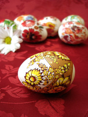 beautiful red easter eggs and flower