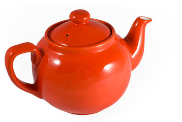 red english teapot on white background with clipping path