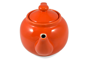red english teapot front-on on white background with clipping pa