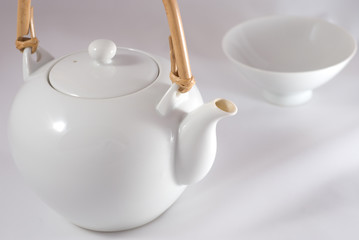 white japanese tea service on white background