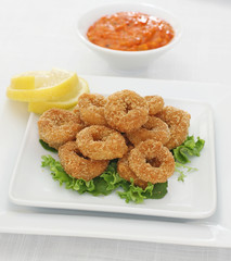baked squid rings with sweet pepper dip