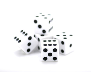 rolling dice on white background