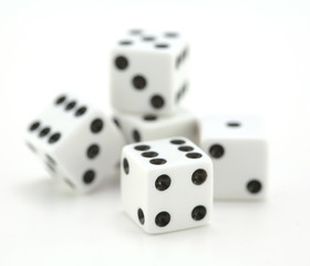 rolling dice on white background