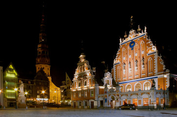 riga old city. city hall square at night 7107