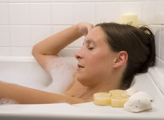pretty woman bathing and relaxing