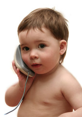baby using mouse as phone