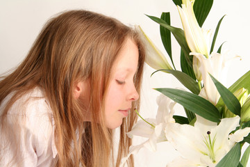 Naklejka premium girl and lilies