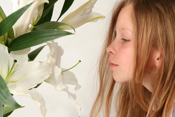 girl and lilies