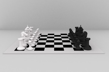 3d image of black and white chess set