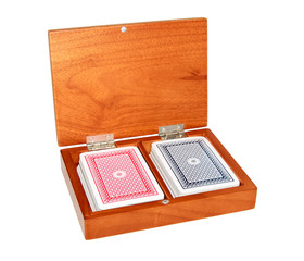 playing cards in a wooden box