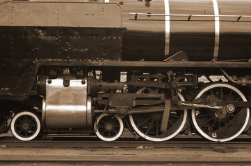 Obraz na płótnie Canvas steam locomotive close up in sepia