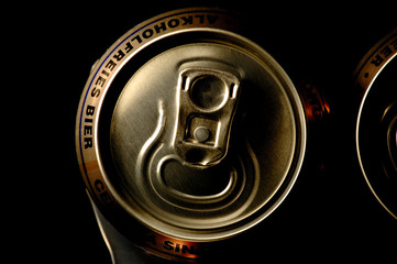 closeup non alcoholic beer cans
