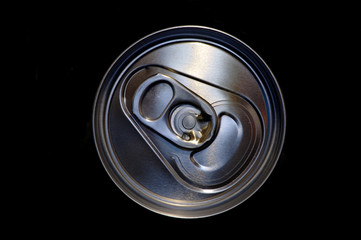 closeup aluminum drink can in black