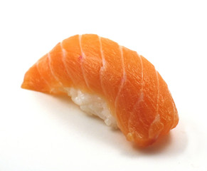 salmon sushi on white