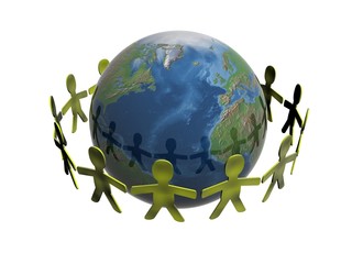 people keeping for hands in a circle of a planet