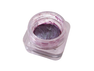 open tube with violet gloss for lips on white background