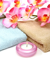 spa towels and orchid