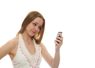 female reacts to a message