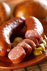 boiled sausage with mustard