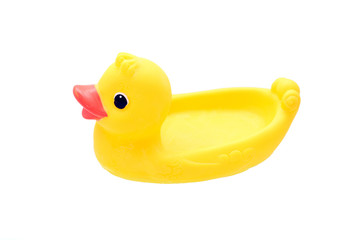 rubber duck on water on white background