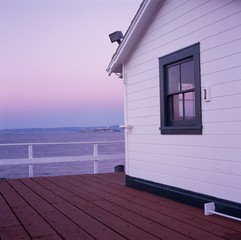 shack and sunset on the san francisco bay