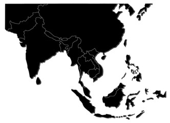 Fototapeta na wymiar Mapa Azji czarno