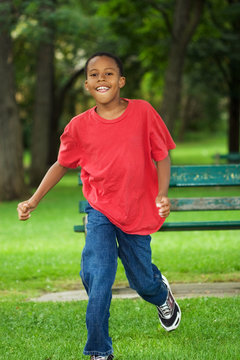 Boy Running Out From Park