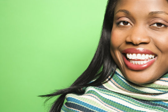 African-american Woman Wearing Green Scarf.