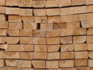 butt side of wooden logs stack